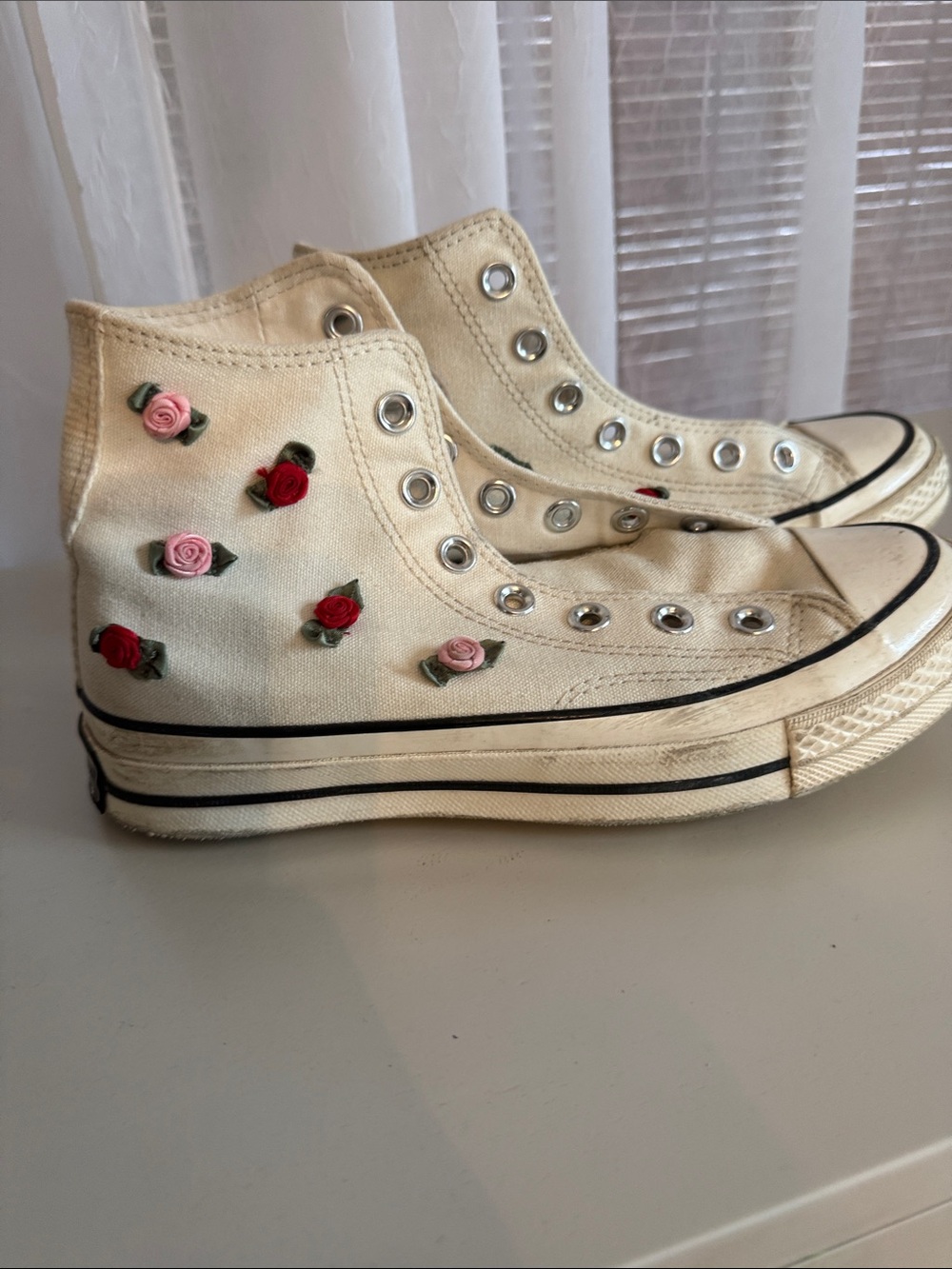 Converse Cream and Black Canvas High-Tops